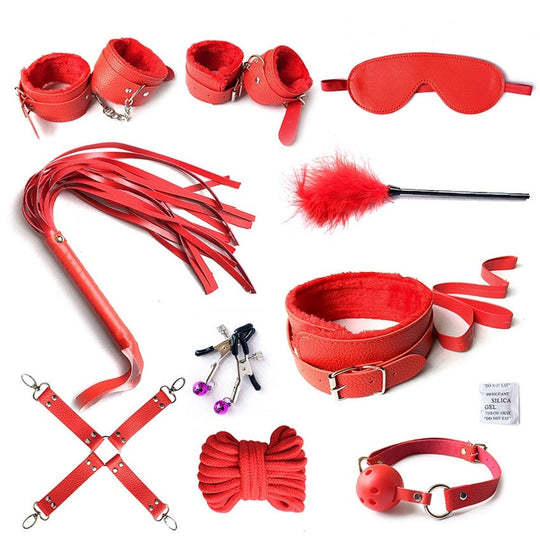 10-Piece Bondage Accessory Set with Adjustable Cuffs, Blindfold and Rope