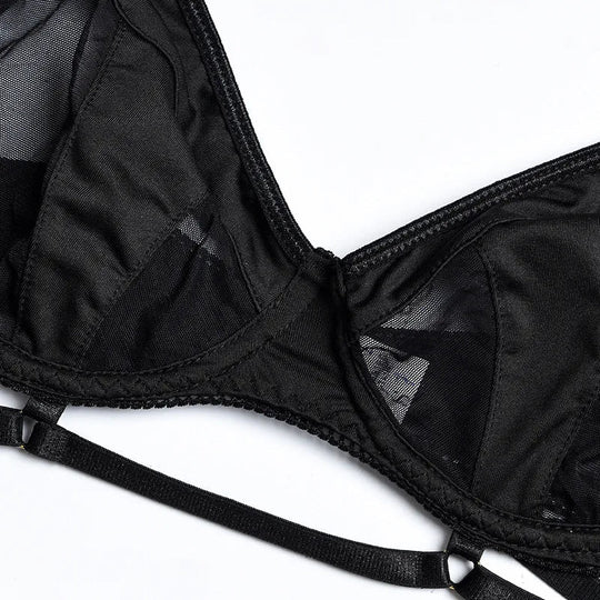 Damen-Dessous-Set, 3-teilig, mit BH, Slip und Strapsgürtel aus einer Nylonmischung