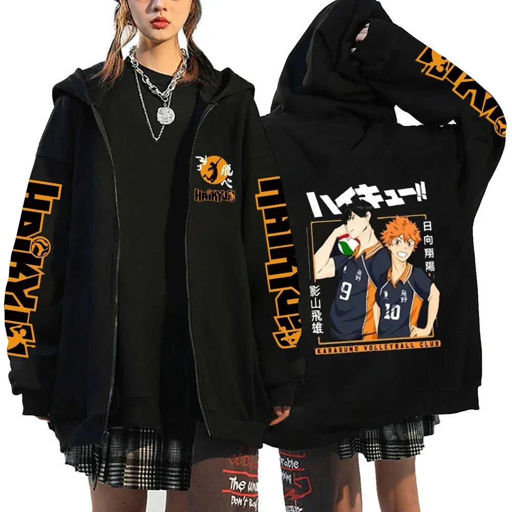 🏐 Haikyuu!! Karasuno High School Zip-Up Hoodie – Unisex Anime Streetwear