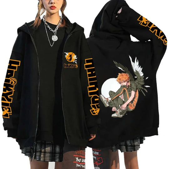 🏐 Haikyuu!! Karasuno High School Zip-Up Hoodie – Unisex Anime Streetwear
