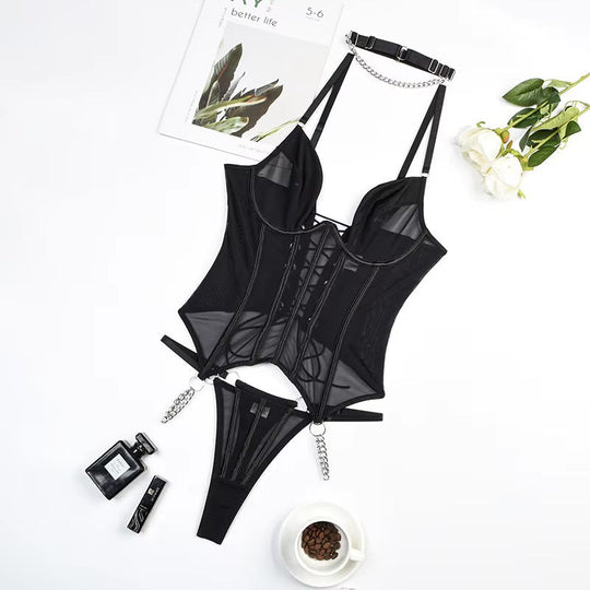 3-teiliges besticktes Dessous-Set mit Blumenmuster für Damen, mit ungefüttertem BH und goldfarbenen Details
