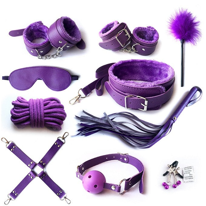 10-Piece Bondage Accessory Set with Adjustable Cuffs, Blindfold and Rope