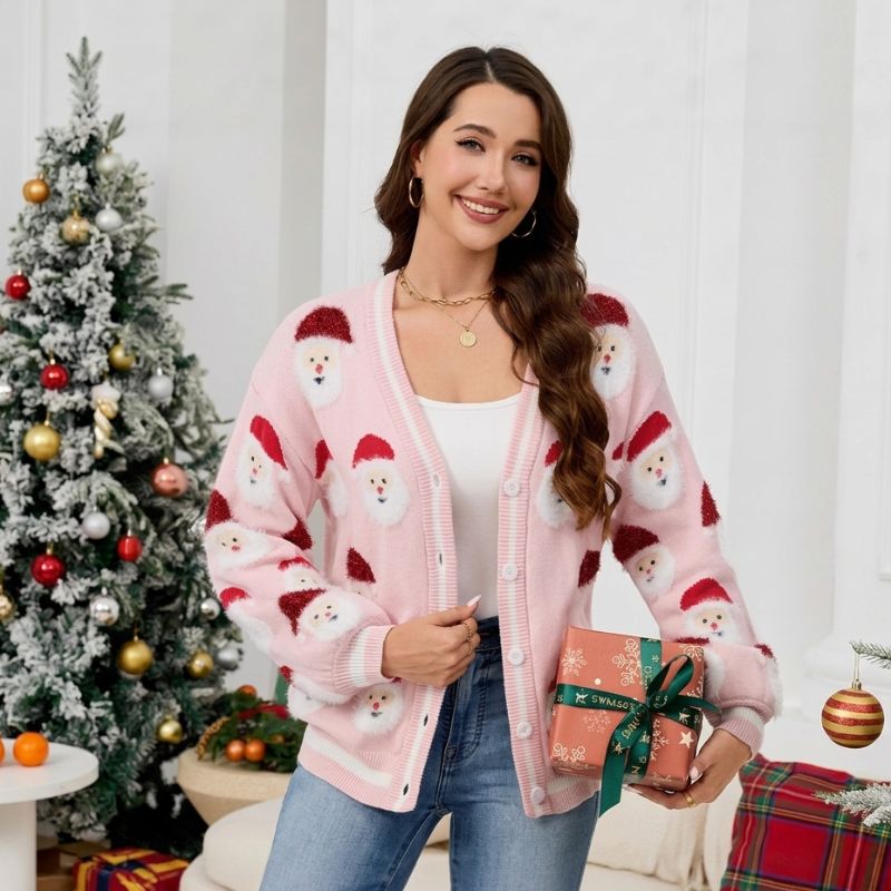 Christmas Jumper - Santa Graphic Button-Up