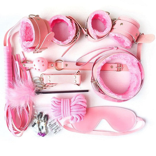 10-Piece Bondage Accessory Set with Adjustable Cuffs, Blindfold and Rope
