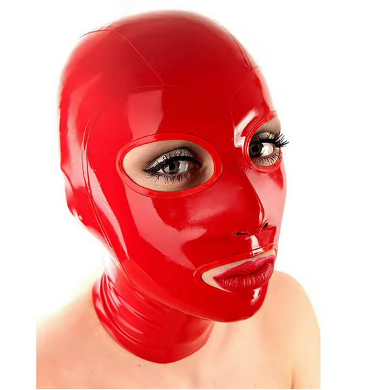 Rotes Wet-Look-Bodysuit-Set für Damen mit Frontreißverschluss, Kapuze, langen Handschuhen und Overknee-Strümpfen