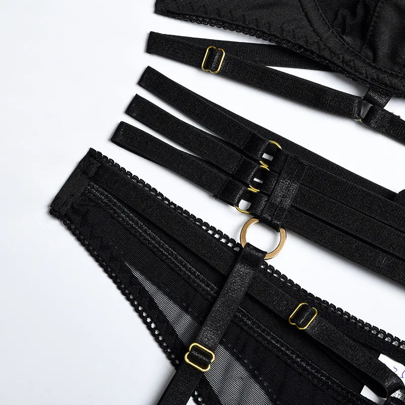 Damen-Dessous-Set, 3-teilig, mit BH, Slip und Strapsgürtel aus einer Nylonmischung