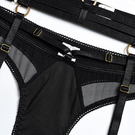 Damen-Dessous-Set, 3-teilig, mit BH, Slip und Strapsgürtel aus einer Nylonmischung