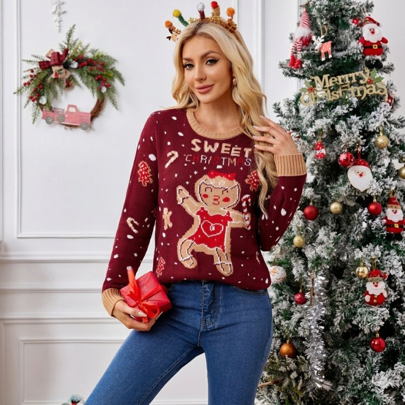 Christmas Jumper - Wine Red Gingerbread & Candy Cane