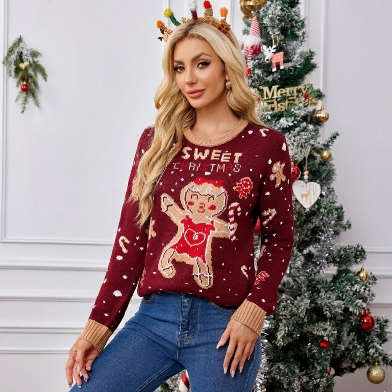 Christmas Jumper - Wine Red Gingerbread & Candy Cane
