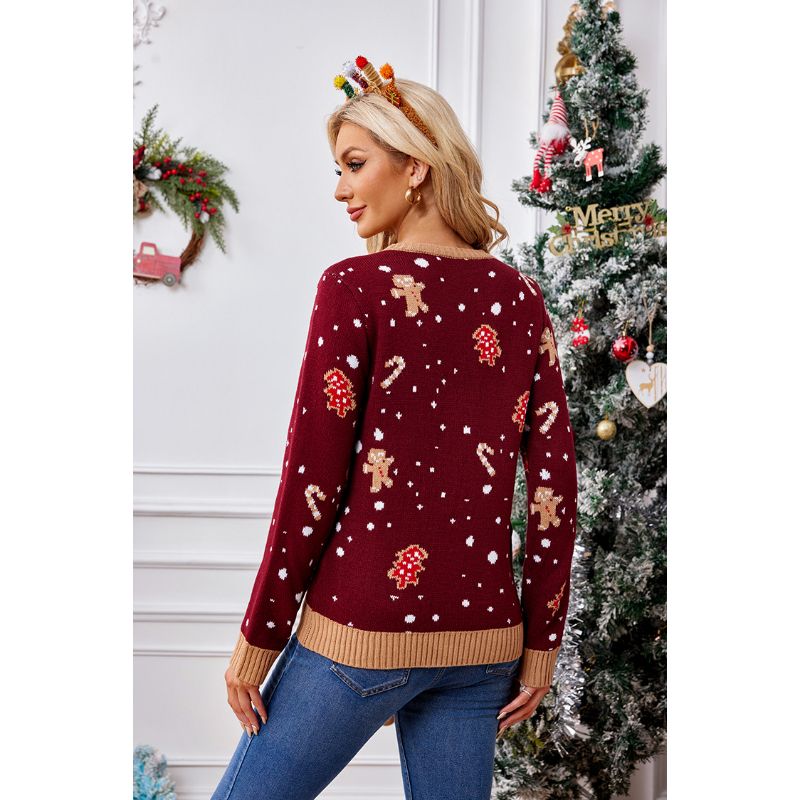 Christmas Jumper - Wine Red Gingerbread & Candy Cane