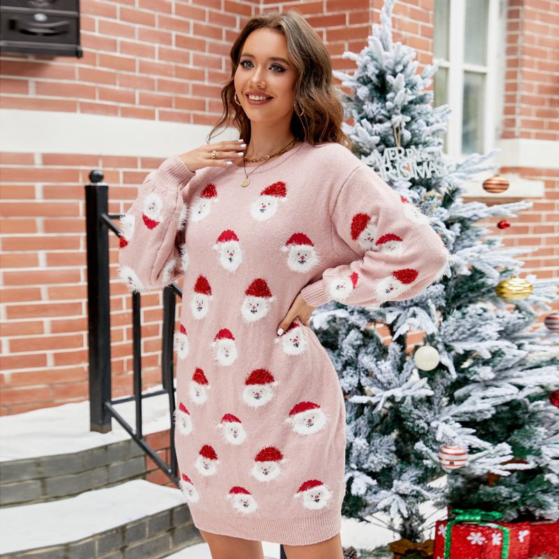 Women's Christmas Mini Dress - Santa Face Print