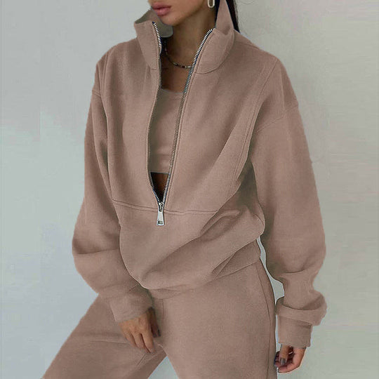Women's 2-Piece Zip Neck Long Sleeve Sweatshirt & Slim Fit Pants Set