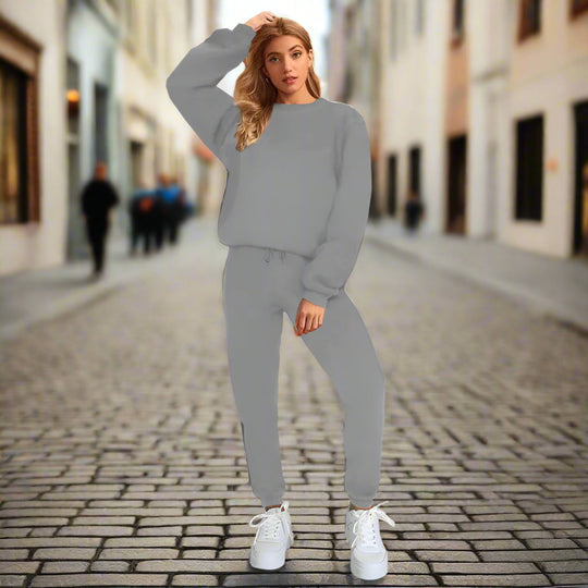 👚 Women's Solid Color Round Neck Pullover Sweatshirt & Pants Set