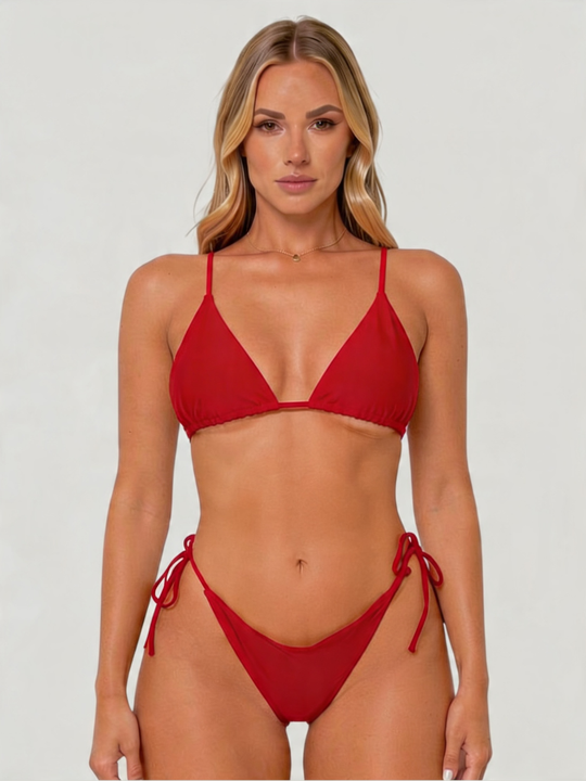 Schnell trocknender Dreiecks-Bikini für Damen mit glattem Stoff und körpernaher Passform