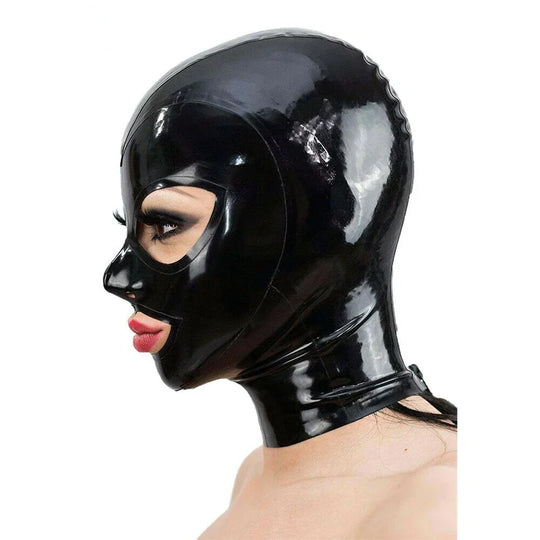 Black Glossy Latex Face Mask with Eye and Mouth Openings