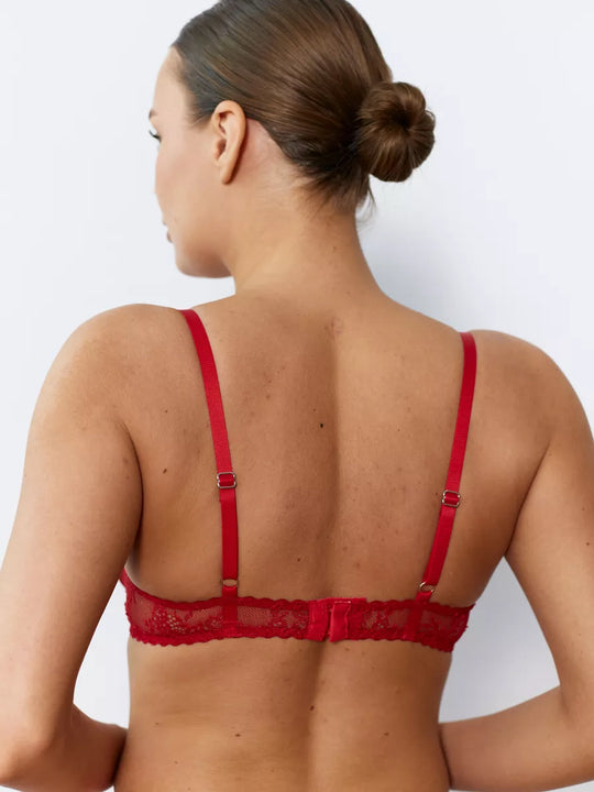 Rotes Damen-Dessous-Set aus Wimpernspitze mit transparentem Tüll und verstellbaren Stretchträgern