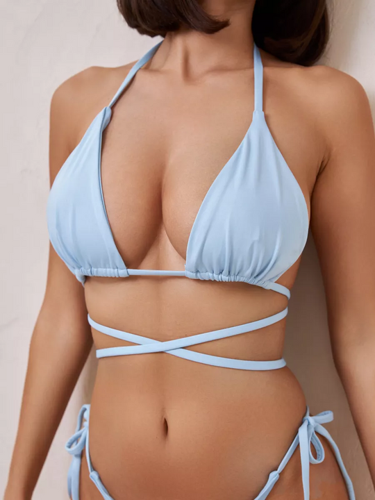 Schnell trocknender Damen-Bikini mit glattem Stoff zum Schwimmen und für den Strand