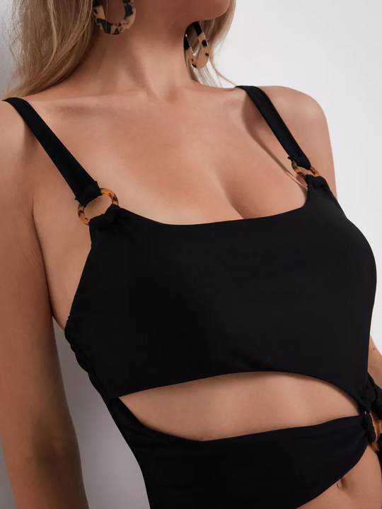 Women's Black Quick-Drying Swimsuit with Fitted Cut and Fine Details