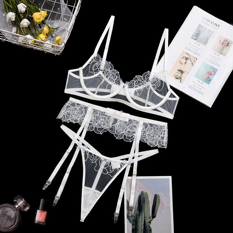 Damen-Dessous-Set, 3-teilig, mit BH, String und passendem Gürtel