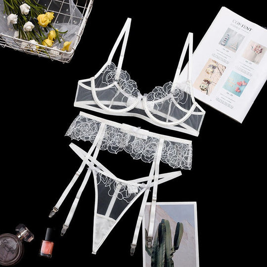 Damen-Dessous-Set, 3-teilig, mit BH, String und passendem Gürtel