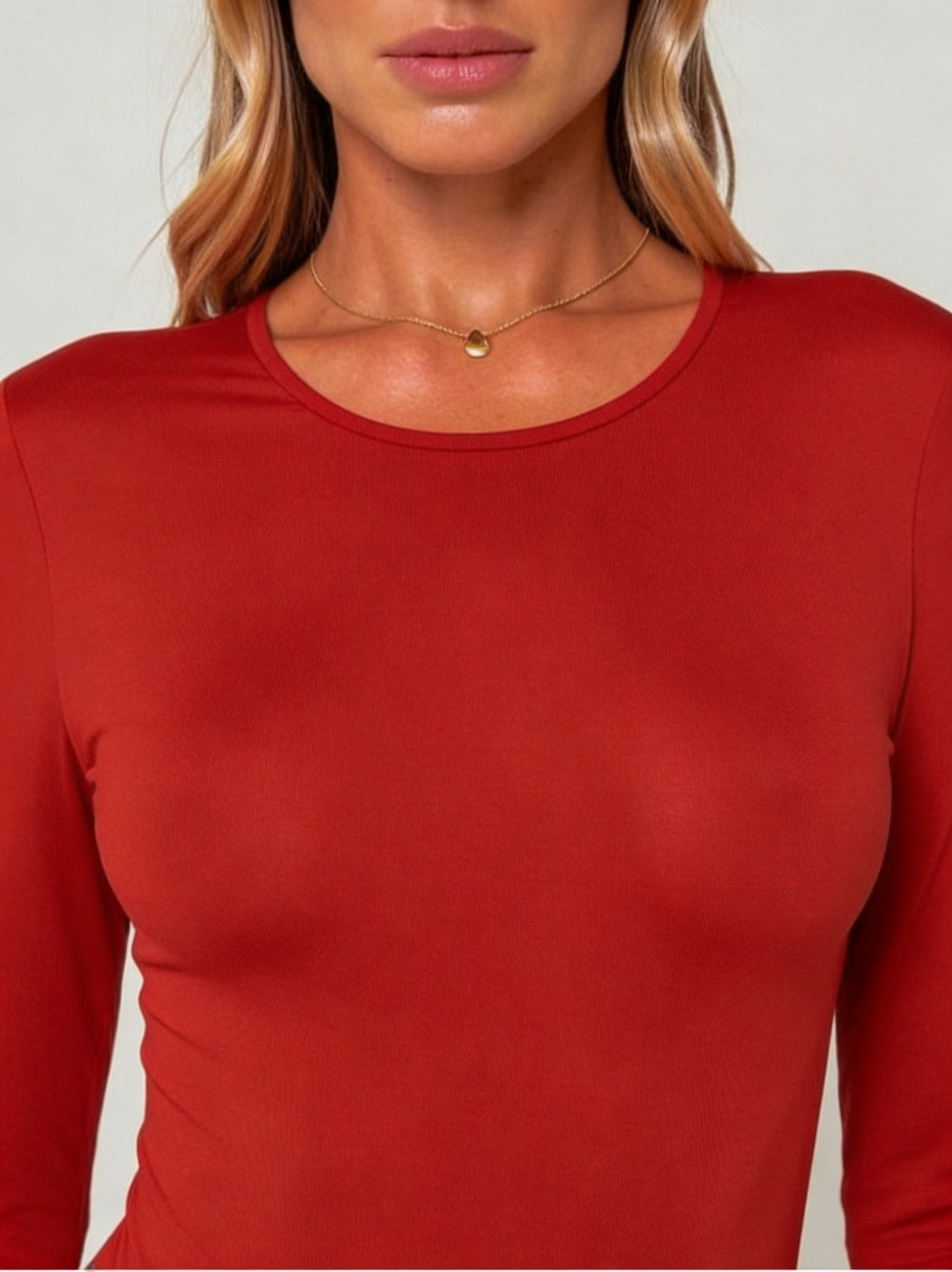 Women's Rust Red Long-Sleeve Negligee with Open Back and High-Cut Detail