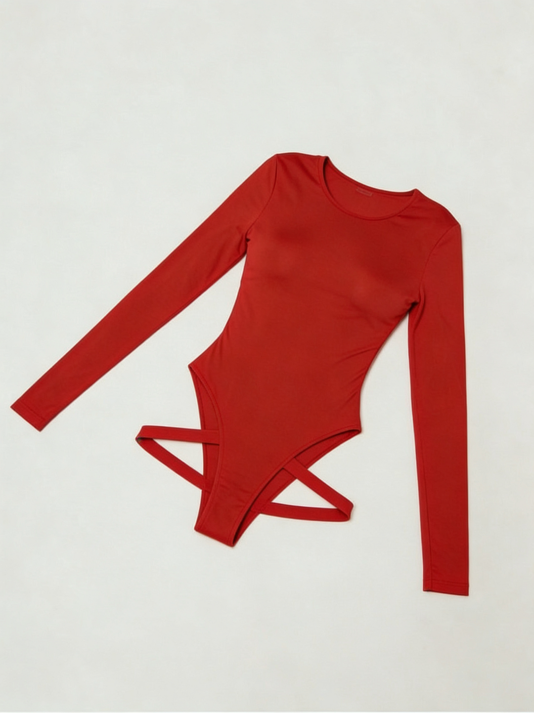 Women's Rust Red Long-Sleeve Negligee with Open Back and High-Cut Detail