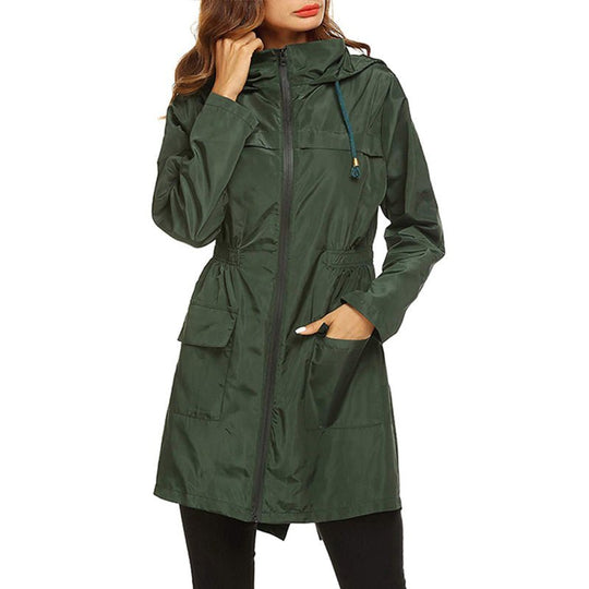 Women's Lightweight Packable Water-Resistant Raincoat with Cinched Waist