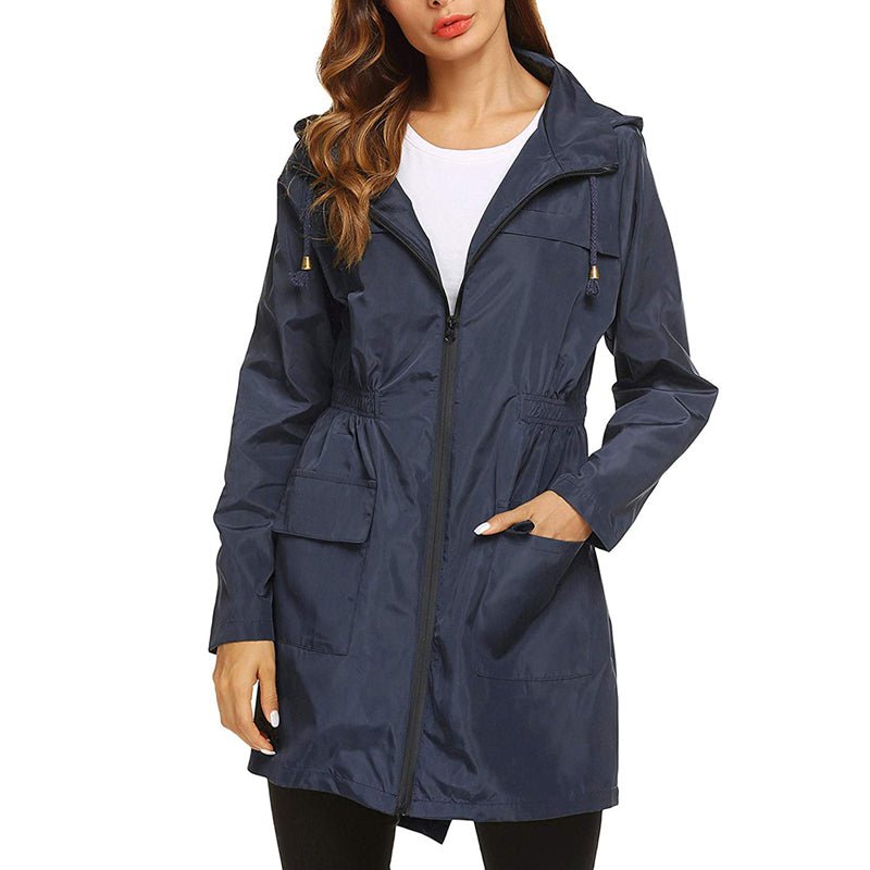 Women's Lightweight Packable Water-Resistant Raincoat with Cinched Waist