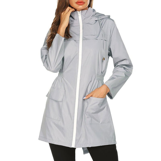 Women's Lightweight Packable Water-Resistant Raincoat with Cinched Waist