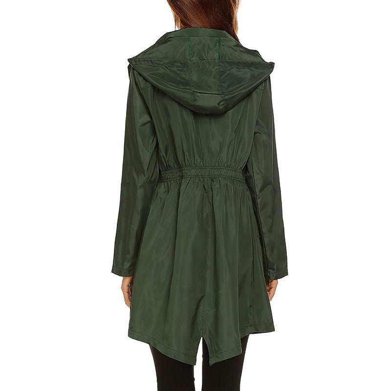 Women's Lightweight Packable Water-Resistant Raincoat with Cinched Waist