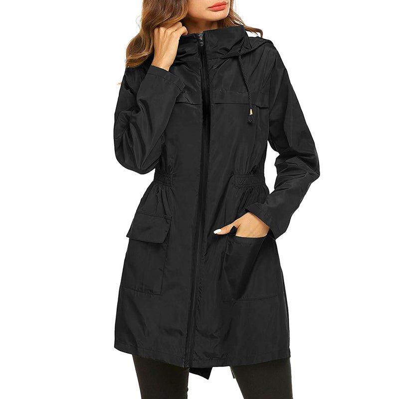 Women's Lightweight Packable Water-Resistant Raincoat with Cinched Waist
