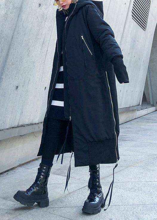 Black Oversized Hooded Parka with Full Zip
