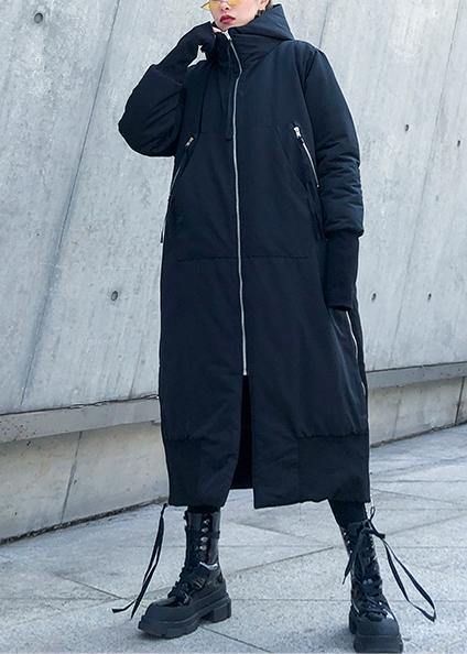 Black Oversized Hooded Parka with Full Zip