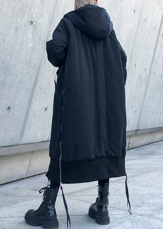Black Oversized Hooded Parka with Full Zip
