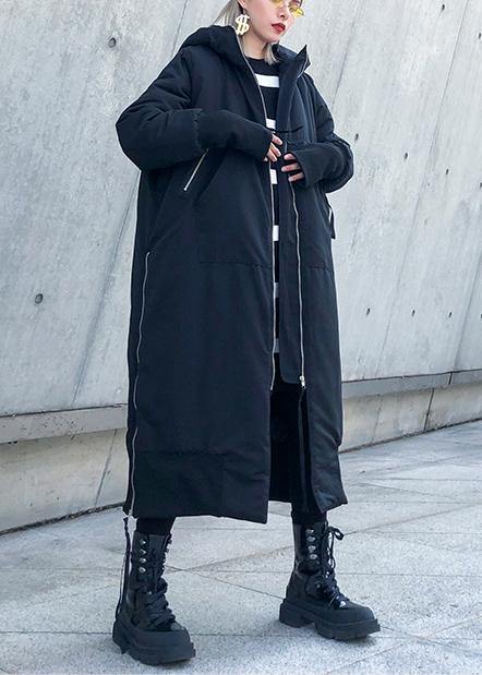 Black Oversized Hooded Parka with Full Zip