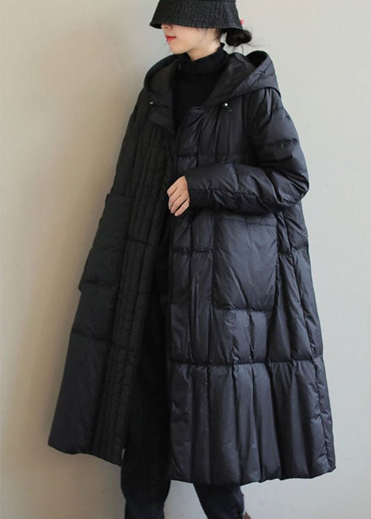 Black Lightweight Oversized Down Jacket with Statement Pockets