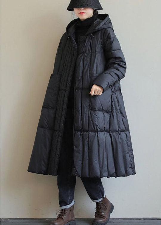 Black Lightweight Oversized Down Jacket with Statement Pockets
