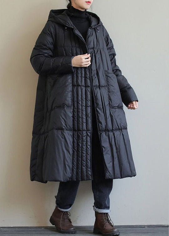 Black Lightweight Oversized Down Jacket with Statement Pockets