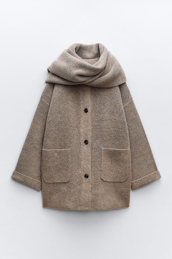 Women's Short Cotton-Knit Winter Jacket with Matching Scarf