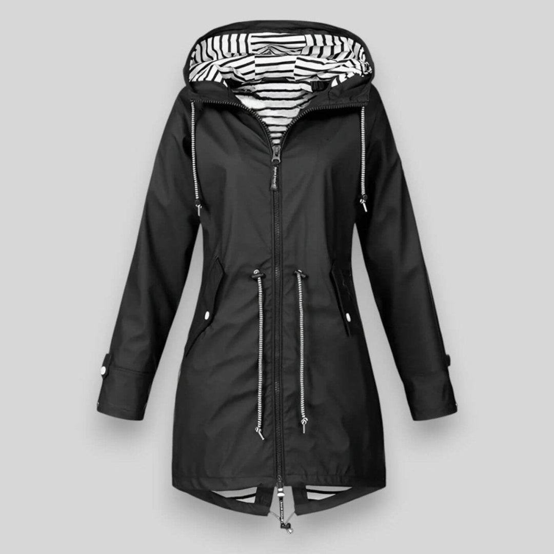 Jacke für Damen mit Kapuze, Reißverschluss und verstellbarem Kordelzug in der Taille