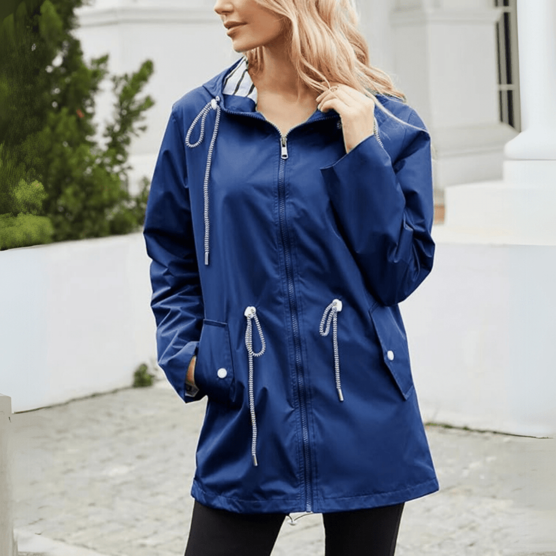 Jacke für Damen mit Kapuze, Reißverschluss und verstellbarem Kordelzug in der Taille