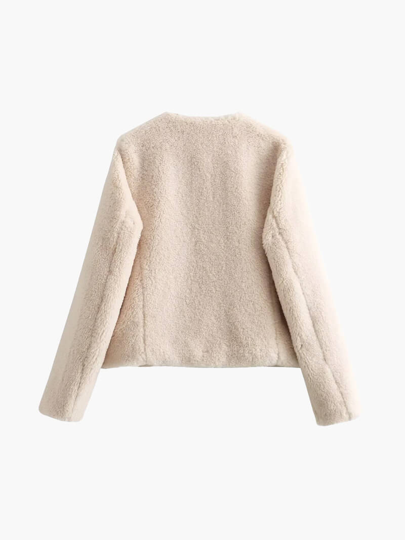 Teddy-Kunstfleece-Mantel mit Rundhalsausschnitt