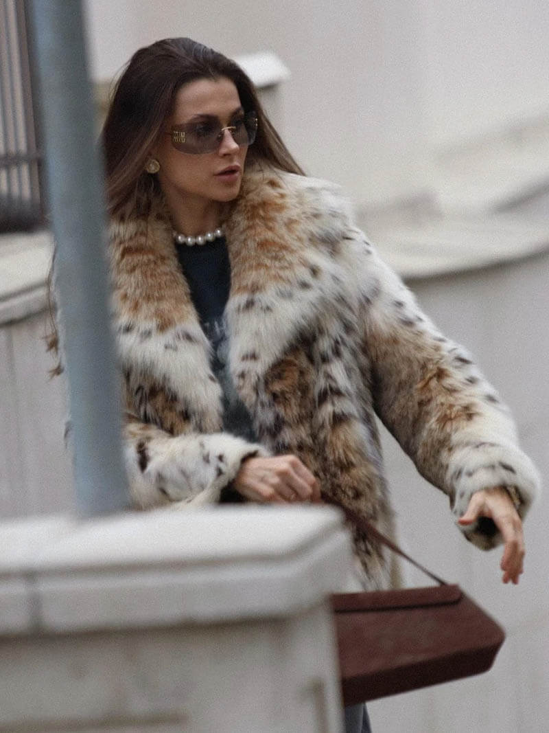Leopard Print Faux Fur Coat with Stand Collar