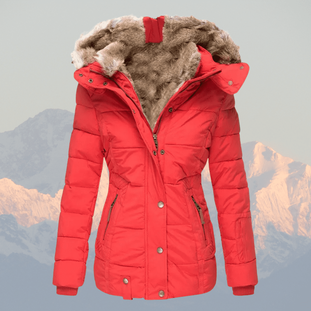 Women's Down Puffer Jacket with Faux Fur Hood and Water-Repellent Shell