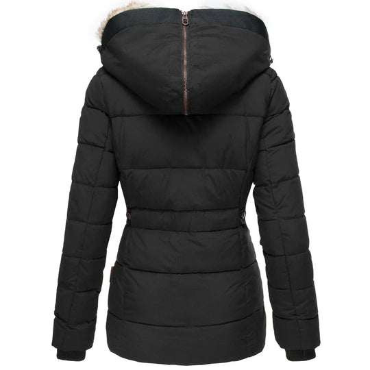 Women's Down Puffer Jacket with Faux Fur Hood and Water-Repellent Shell
