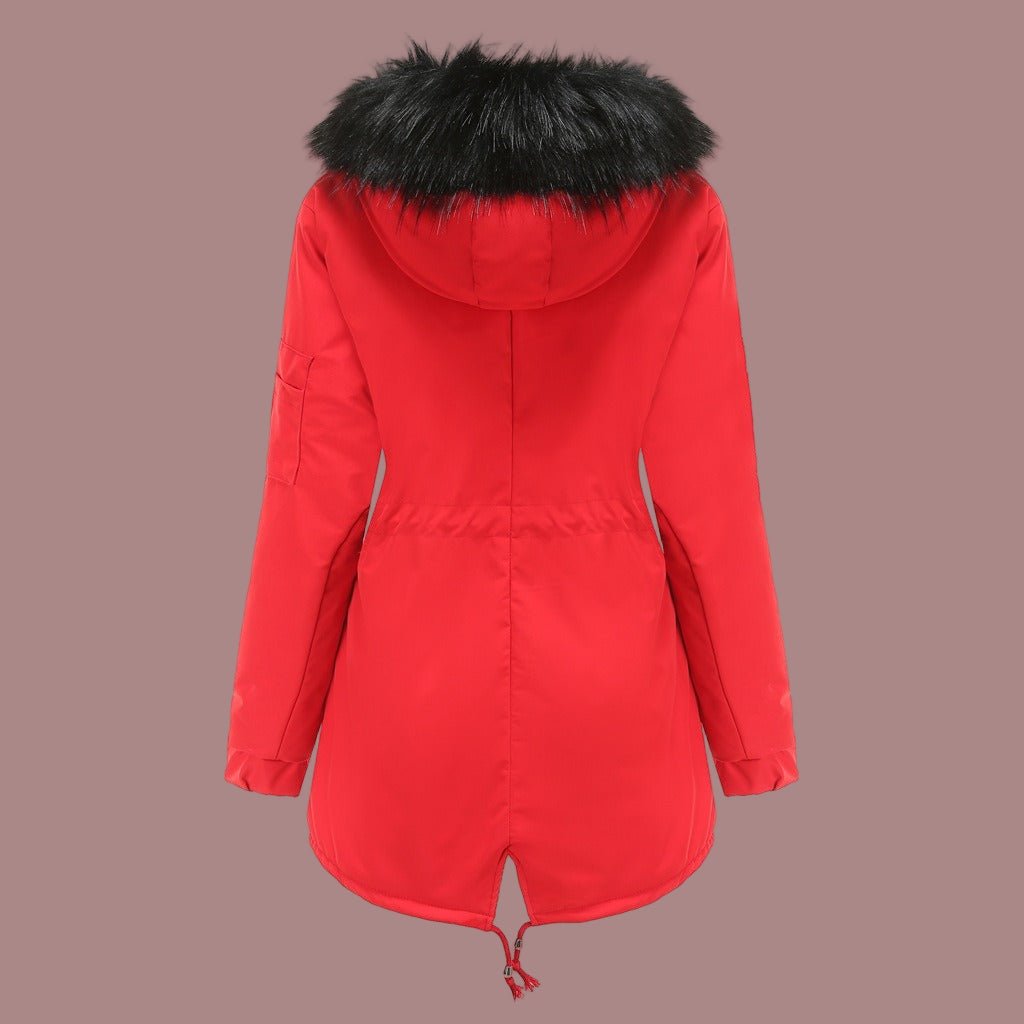 Gefütterter Damen-Parka in mittlerer Länge mit Kunstpelzkapuze und verstellbarer Taille