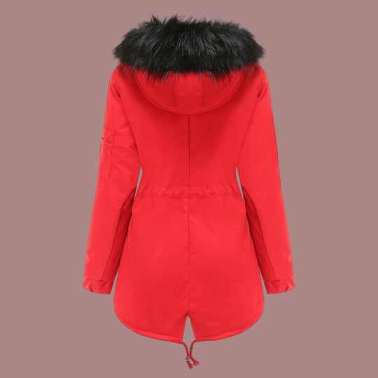 Gefütterter Damen-Parka in mittlerer Länge mit Kunstpelzkapuze und verstellbarer Taille