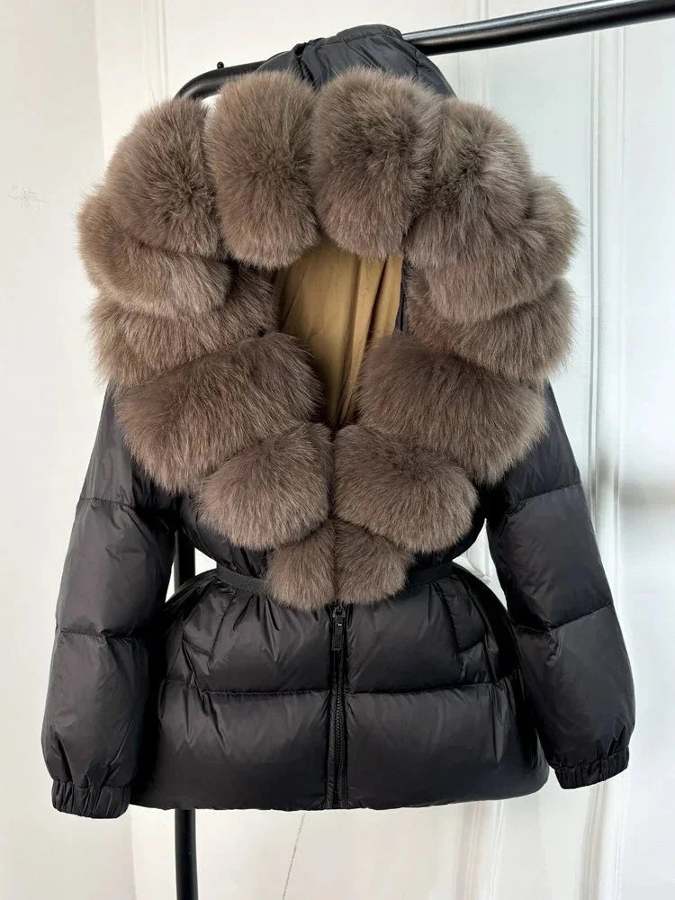 Women's Long Winter Puffer Jacket with Fur Hood