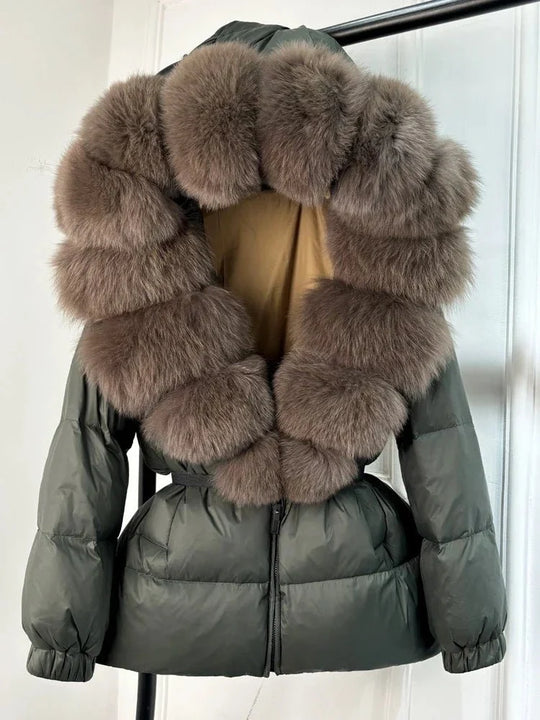Women's Long Winter Puffer Jacket with Fur Hood