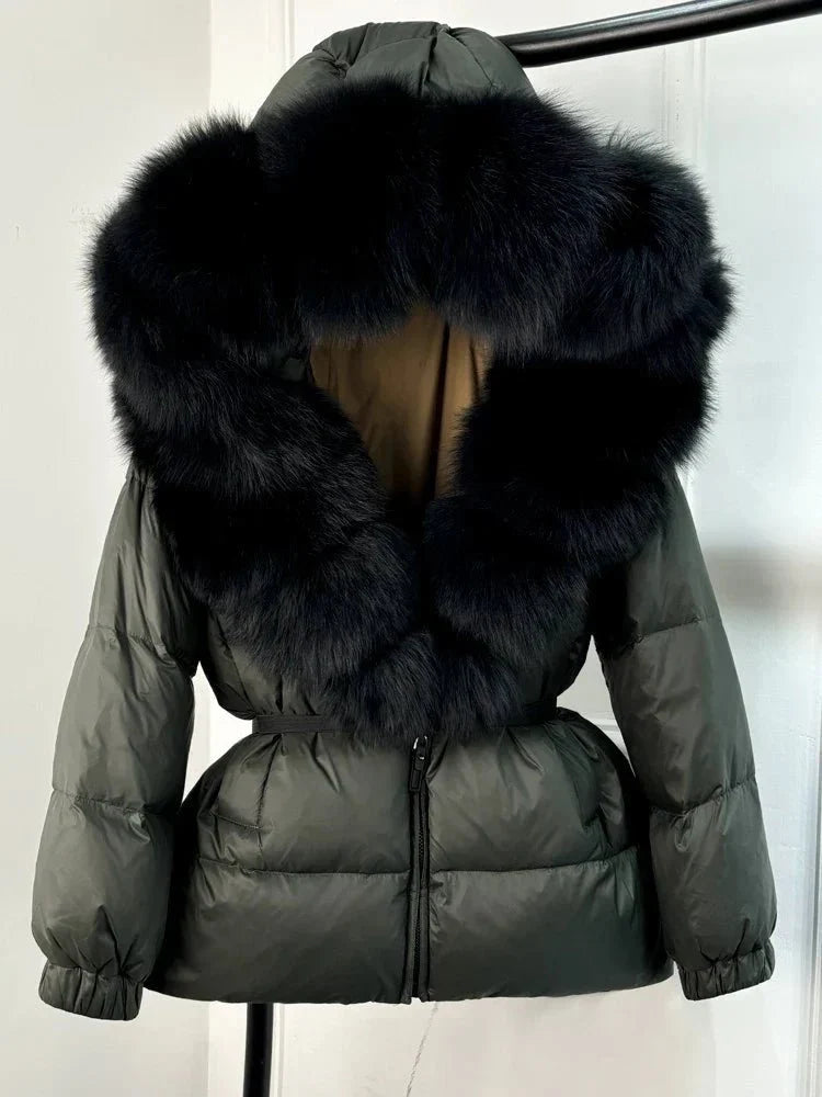 Women's Long Winter Puffer Jacket with Fur Hood